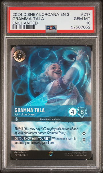 2024 Disney Lorcana En 3-Into the Inklands Enchanted Gramma Tala - Spirit of the Ocean #217 PSA 10