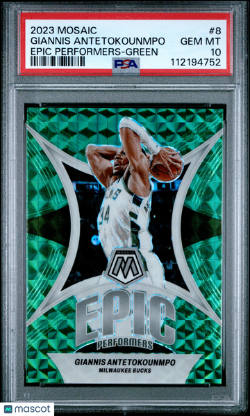 2023 Panini Mosaic Epic Performers Giannis Antetokounmpo #8 Green PSA 10