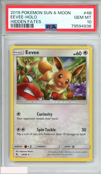 2019 POKEMON SUN AND MOON HIDDEN FATES EEVEE HOLO #48 PSA 10 GEM MT