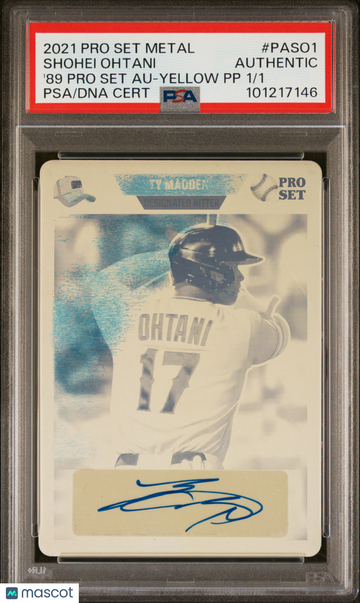 2021 Leaf Pro Set Metal 1989 Pro Set Autographs Shohei Ohtani #PASO1 '89 Yellow PP /1 PSA A Auto A