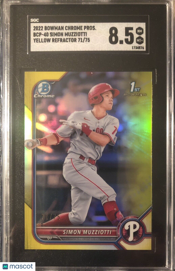 Simon Muzziotti 2022 Bowman Chrome Pros. SGC 8.5 Yellow Refractor 71/75 Phillies