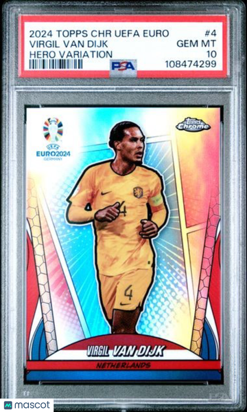 2024 Topps Chrome UEFA Euro Virgil Van Dijk #4 Hero Variation PSA 10