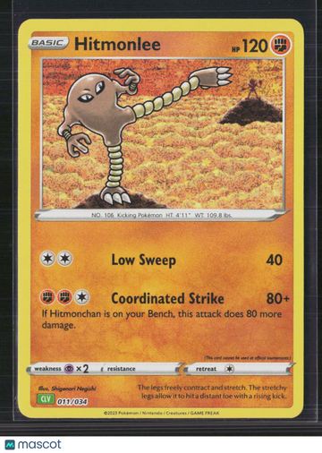 2023 Pokémon Scarlet & Violet Hitmonlee 11/34 Trading Card - Lightly Played