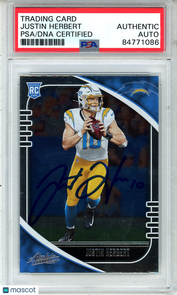 2020 Absolute Justin Herbert Rookie #166 PSA Authentic Los Angeles Chargers