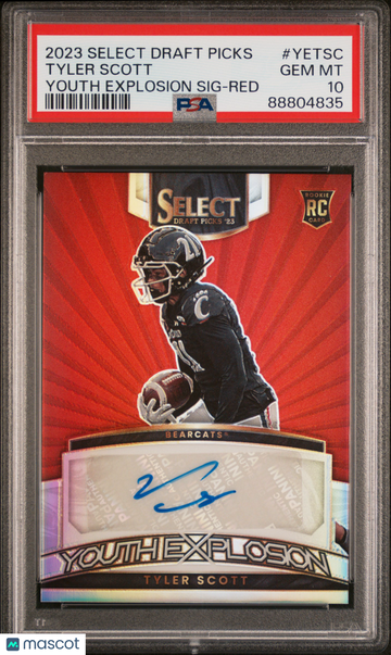2023 Panini Select Draft Picks Youth Explosion Signatures Tyler Scott #YETSC Red PRZ Rookie PSA 10
