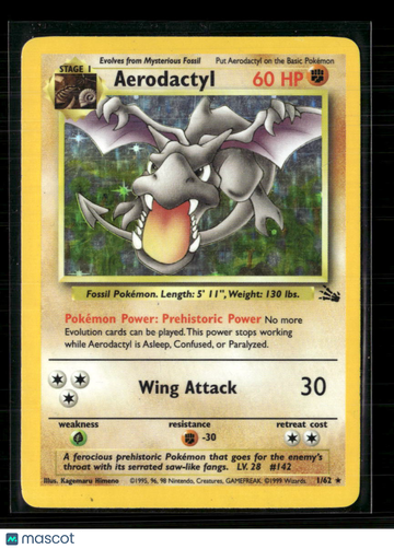 1999 Fossil Aerodactyl Holo Rare #1/62
