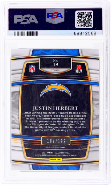 2021 Panini Select Blue Prizm Justin Herbert #19 /199 PSA 9