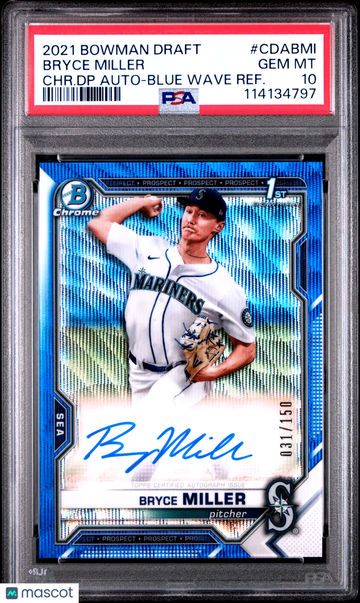 2021 Bowman Draft Bryce Miller #CDA-BMI Blue Wave /150 1st Bowman Auto PSA 10 Topps
