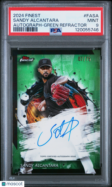 2024 Topps Finest Sandy Alcantara #FA-SA Green Refractor /75 Auto PSA 9 Topps