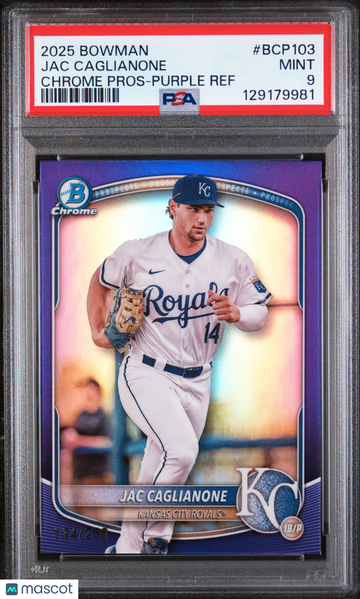2025 Bowman Chrome Prospects Jac Caglianone #BCP103 Purple Ref /250 PSA 9