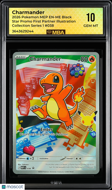 2026 Pokemon MEP EN-ME Black Star Promo Charmander #038 First Partner Illustration Collection Series 1 MBA 10