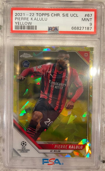 2021-22 Topps UCL Sapphire Pierre Kalulu RC Yellow /99 #67 PSA 9 Mint