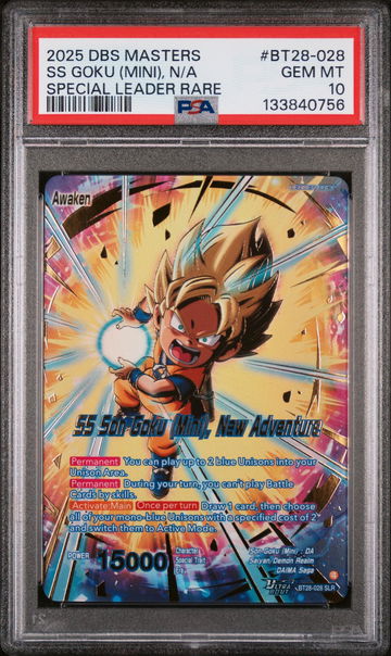 2025 Dragon Ball Super Card Game Masters Series 28 Prismatic Clash Special Leader Rare Ss Son Goku Mini New Adventure #BT28-028 PSA 10