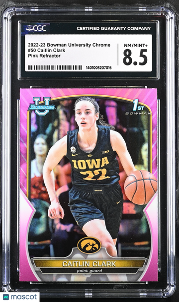 2022-23 Bowman University Chrome Caitlin Clark #50 Pink Refractor CGC 8.5