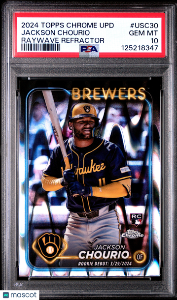 2024 Topps Chrome Update Jackson Chourio #USC30 Raywave Refractor Parallel/Variety Rookie PSA 10