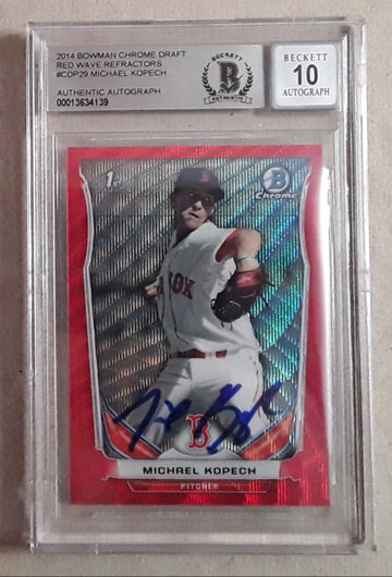 2014 Bowman Draft Chrome Michael Kopech Red Wave Refractor #/25 , BGS 10 Authentic Auto