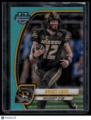 2024 Bowman University Chrome Brady Cook #1 Aqua Refractor SN