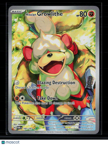 2024 Twilight Masquerade Hisuian Growlithe Holo Secret Rare #181/167