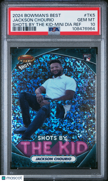 2024 Bowman's Best Shots By The Kid Jackson Chourio #TK5 Mini Diamond Refractor Parallel/Variety Rookie Insert PSA 10