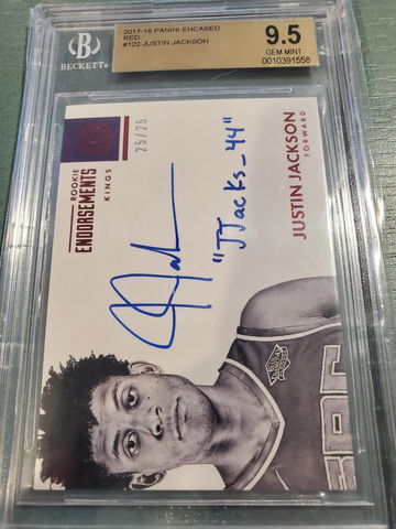 JUSTIN JACKSON 2017-18 ENCASED RED "JJACKS_44" BGS 9.5/10 ROOKIE ENDORSEMENTS #'d 25/25