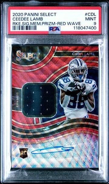 2020 Select | Rookie Ceedee Lamb | Signature Mem Prizm Red Wave Autograph | #CDL | PSA 9