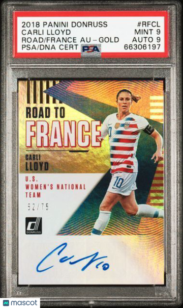 2018 Panini Donruss Road To France Autographs Carli Lloyd #RFCL Gold PSA 9 Auto 9