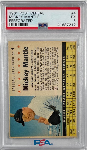 1961 Post Cereal Mickey Mantle PSA 5 Excellent