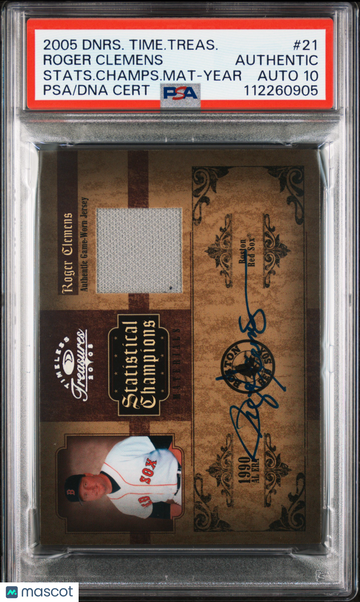 2005 Donruss Timeless Treasures Statistical Champions Materials Roger Clemens #21 Stats. Champs. Mat Year PSA A Auto 10
