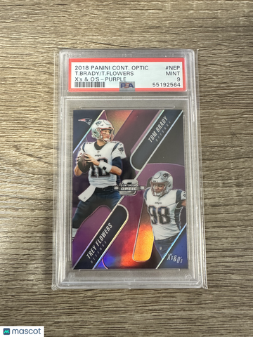 2018 Panini Contenders Optic X'S & O's T. Flowers T. Brady #NEP Purple PSA 9