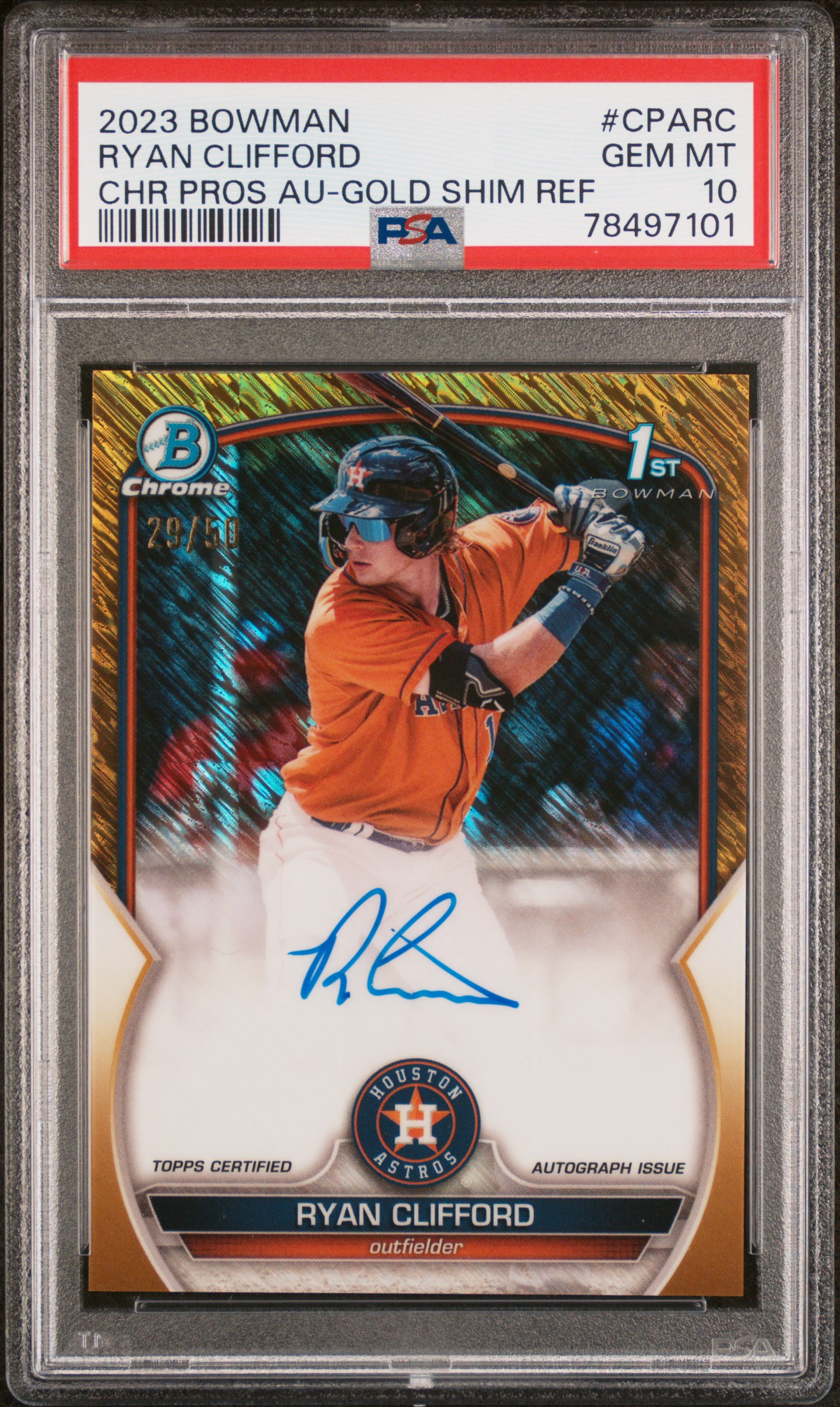 2023 Bowman 1st Gold Shimmer Auto Ryan Clifford #CPARC PSA 10 Mets Astros