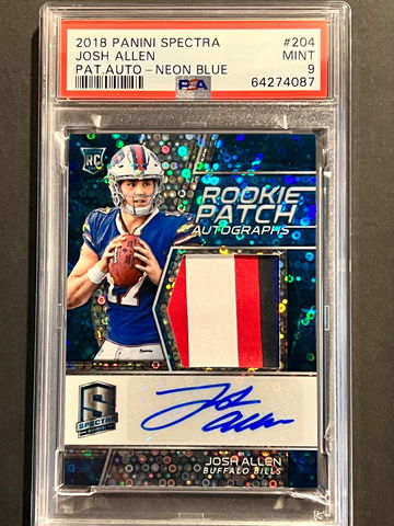 2018 Spectra Bills Josh Allen RC - SP Neon Blue Jersey Patch RPA Rookie - #d 45/75 - PSA 9 Mint