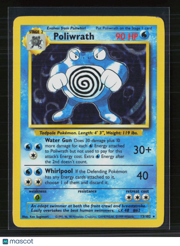 1999 Base Set Poliwrath Holo Rare #13/102