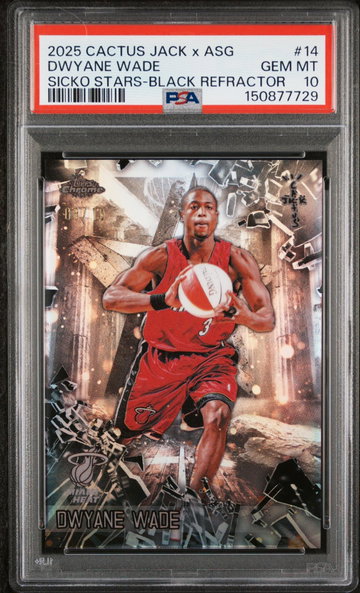 2025 Topps Chrome Cactus Jack X NBA All-Star Game Sicko Stars Black Refractor Dwyane Wade #14 /110 PSA 10
