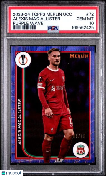 2023-24 Topps Merlin UEFA Club Competitions Alexis Mac Allister #72 Purple Wave /15 PSA 10