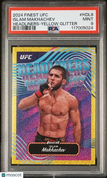 2024 Topps Finest UFC Headliners Islam Makhachev #HDL8 Yellow Glitter /50 PSA 9