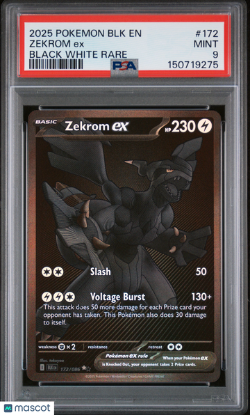 2025 Pokemon BLK EN-Black Bolt Zekrom EX Black White Rare PSA 9 #172