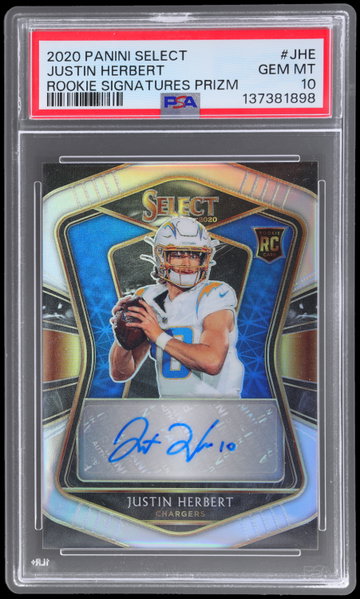 2020 Panini Select Justin Herbert Rookie Signatures Prizm PSA 10 RC