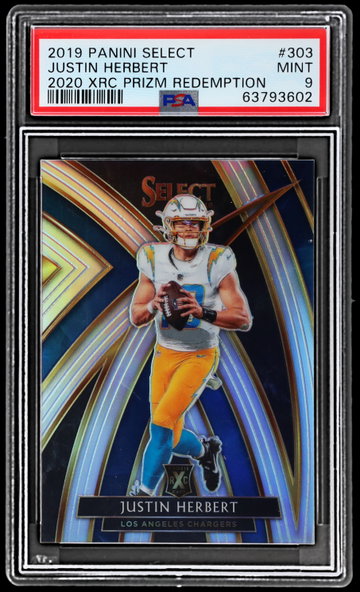 2019 Panini Select Justin Herbert 2020 Xrc Prizm Redemption PSA 9