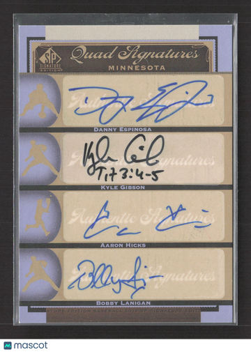 2012 Upper Deck SP Signature Edition Quad Signatures Aaron Hicks Bobby Lanigan Kyle Gibson Danny Espinosa #F9D7G