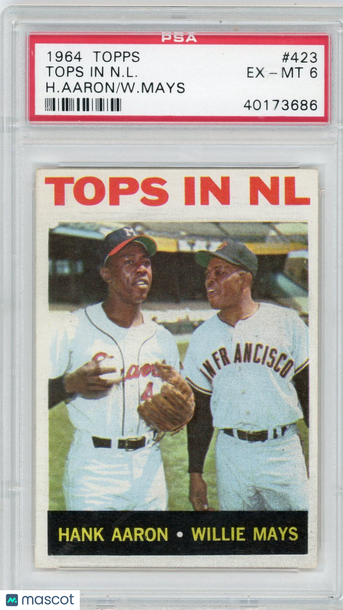 1964 Topps Tops In N. L. #423 H. Aaron W. Mays PSA 6