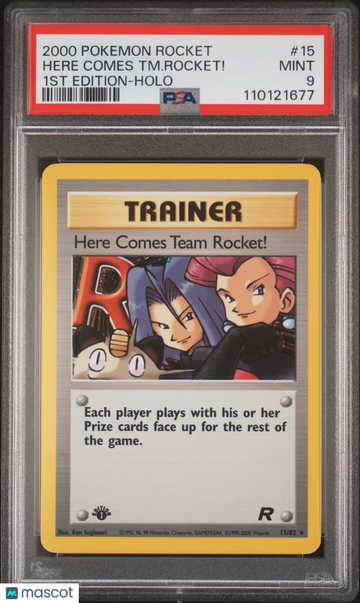 2000 Pokemon Rocket Here Comes TM. Rocket! 1st Edition-Holo PSA 9 #15