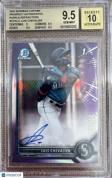 2022 Bowman Chrome Purple Refractor Autograph Luis Chevalier Auto/250 BGS 9.5/10