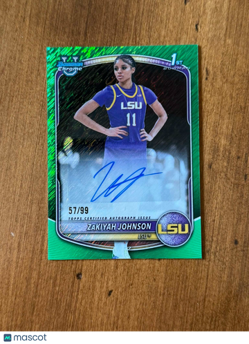 2025-26 Bowman ZaKiyah Johnson LSU Tigers Green Shimmer Refractor Rookie Auto Basketball Trading Card Topps