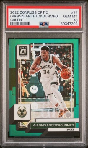 2022-23 Panini Donruss Optic Giannis Antetokounmpo Green SP /5 #75 PSA 10 Pop 1