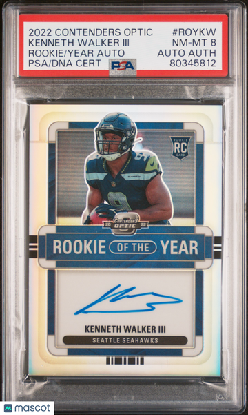 2022 Contenders Optic Rookie Of The Year Contenders Autographs Kenneth Walker III #ROYKW /75 PSA 8 Auto A