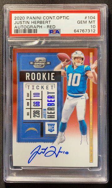 2020 Contenders Optic Justin Herbert Rookie Ticket Autograph Red /199