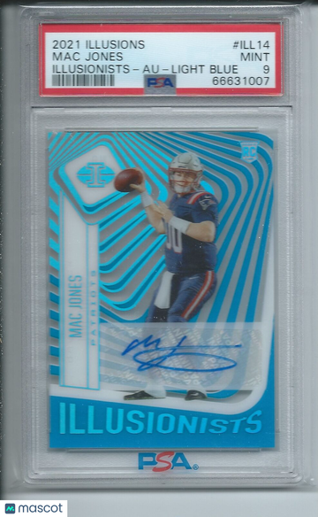 2021 Panini Illusions Illusionists Mac Jones #ILL14 Au Light Blue PSA 9