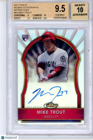 2011 Finest Rookie Autographs Refractors Mike Trout #84 BGS 9.5 Auto 10