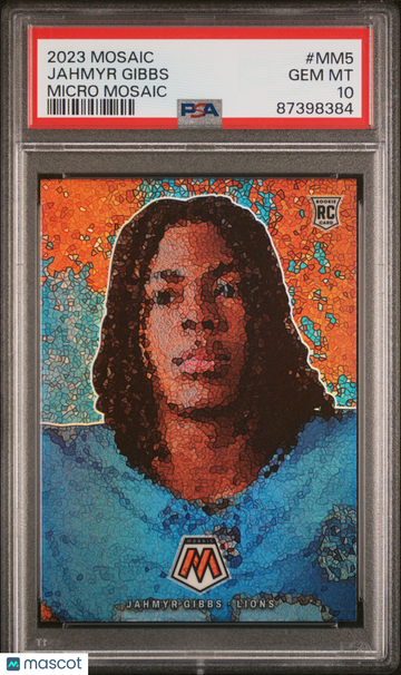 2023 Panini Mosaic Jahmyr Gibbs #MM5 Micro Mosaic Short Print Parallel/Variety Rookie Insert PSA 10