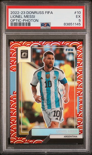 2022 DONRUSS PANINI FIFA OPTIC PHOTON LIONEL MESSI #10 PSA 5